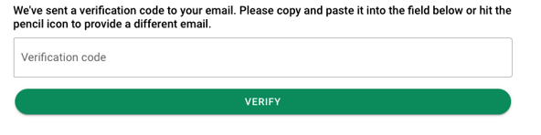 Screenshot of the email verification code field 